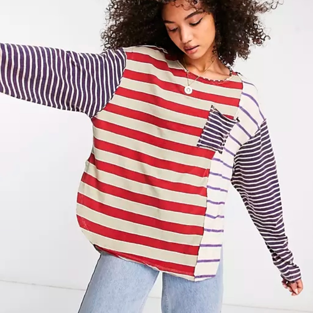 NWT Free People Multi Stripe LS Tee